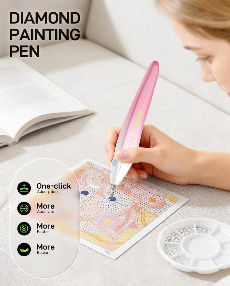 YOFIGO Electirc Wirless Diamond Painting Pen,Vacuum Diamond Art Pen with Charging Base, 3 Suction Heads,Gradient Painting Pen for Beginners (Pink) - Image 4